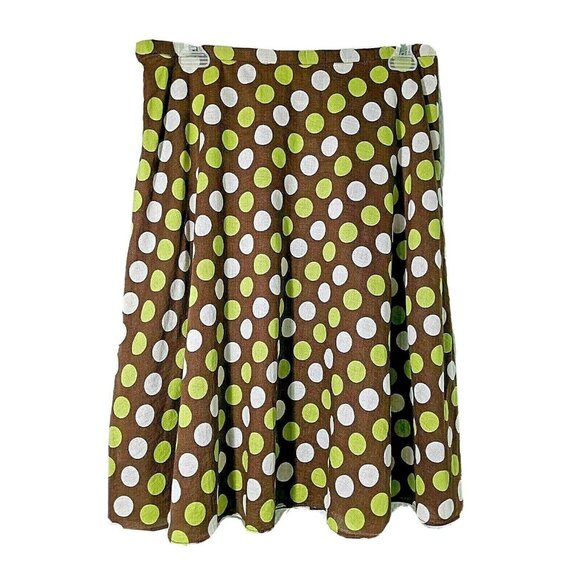 Skirt A-Line Womans Size 10P Cotton Brown w/ Lime Green & White Polk-A-Dots - Picture 6 of 9